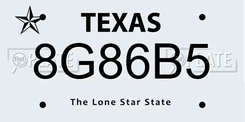8G86B5 Texas License Plate
