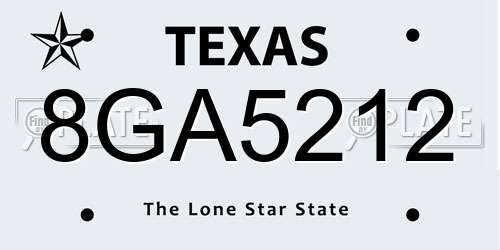 8GA5212 Texas License Plate