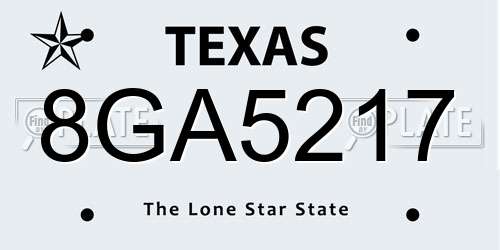 8GA5217 Texas License Plate