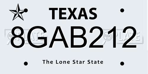 8GAB212 Texas License Plate