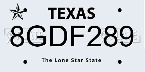 8GDF289 Texas License Plate