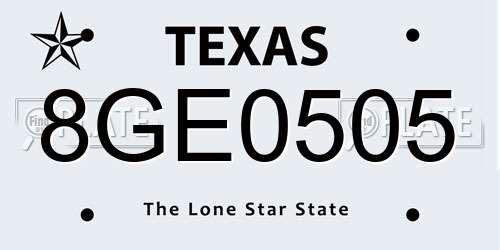 8GE0505 Texas License Plate