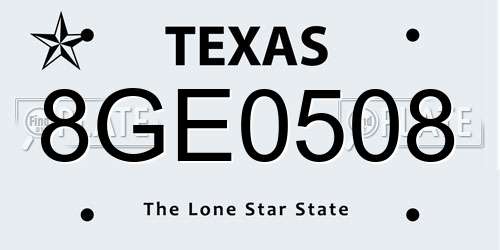 8GE0508 Texas License Plate