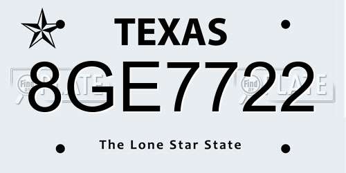 8GE7722 Texas License Plate