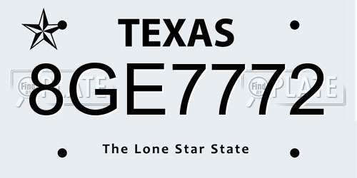 8GE7772 Texas License Plate