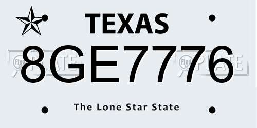 8GE7776 Texas License Plate