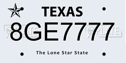 8GE7777 Texas License Plate