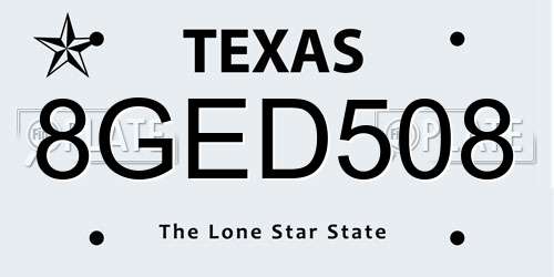 8GED508 Texas License Plate