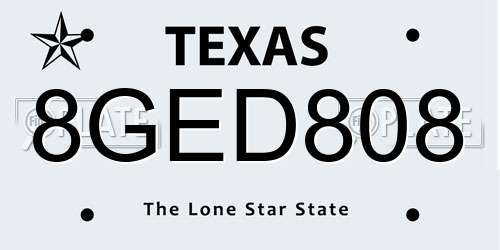 8GED808 Texas License Plate