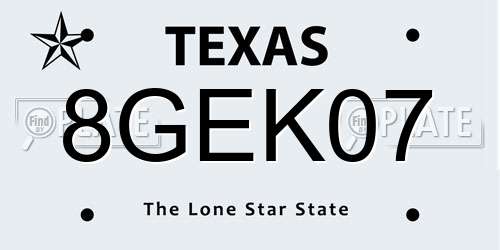 8GEK07 Texas License Plate