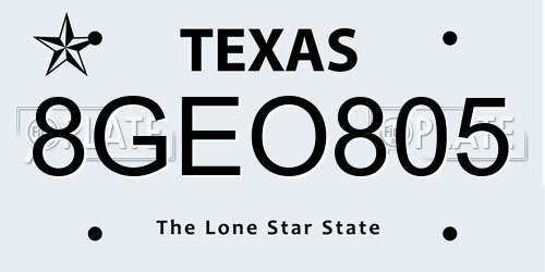 8GEO805 Texas License Plate