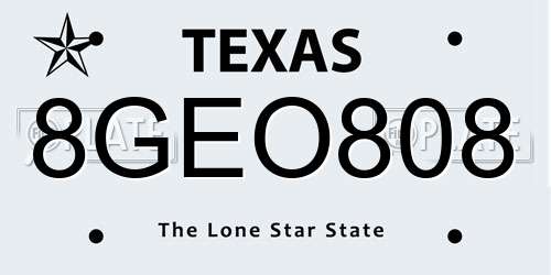 8GEO808 Texas License Plate