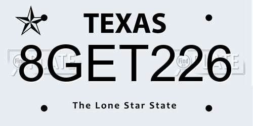 8GET226 Texas License Plate