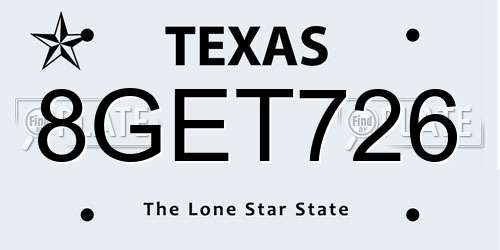 8GET726 Texas License Plate