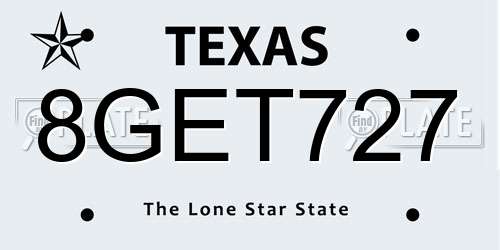 8GET727 Texas License Plate