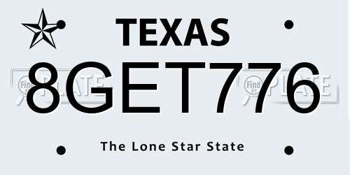 8GET776 Texas License Plate