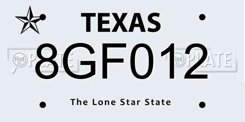 8GF012 Texas License Plate