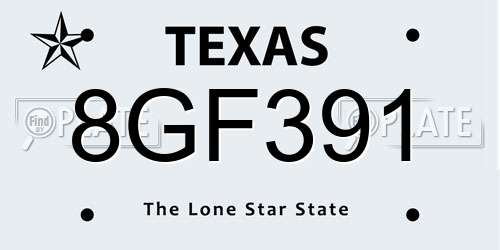 8GF391 Texas License Plate