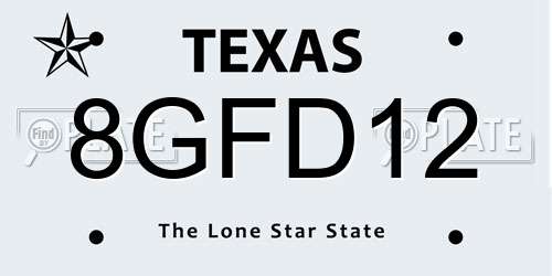8GFD12 Texas License Plate