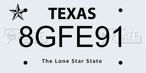 8GFE91 Texas License Plate