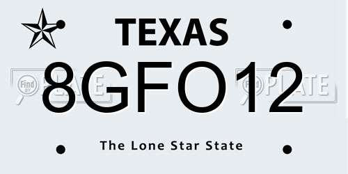 8GFO12 Texas License Plate