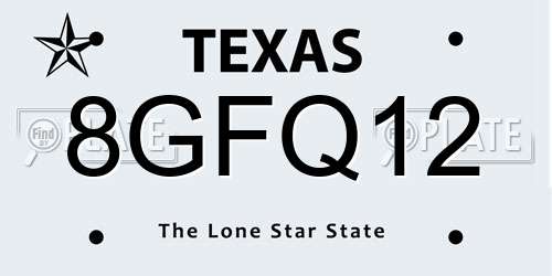8GFQ12 Texas License Plate