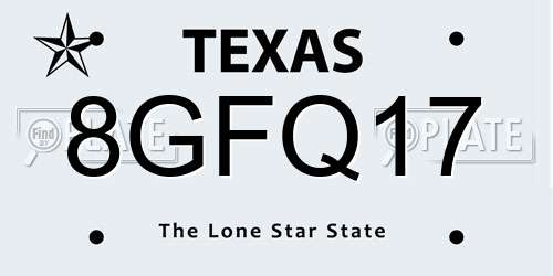 8GFQ17 Texas License Plate