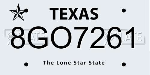 8GO7261 Texas License Plate