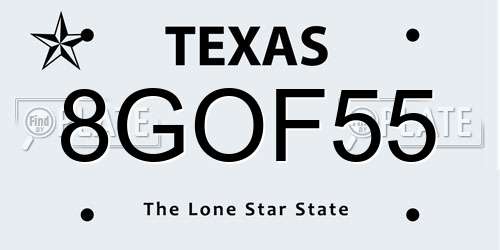 8GOF55 Texas License Plate