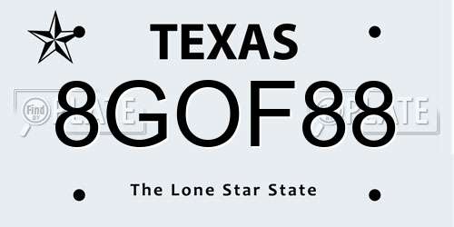 8GOF88 Texas License Plate