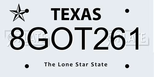 8GOT261 Texas License Plate
