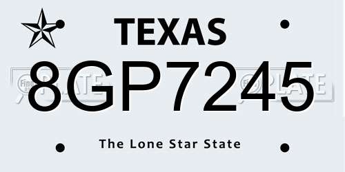 8GP7245 Texas License Plate