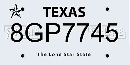 8GP7745 Texas License Plate