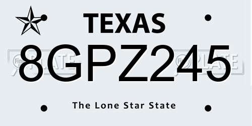 8GPZ245 Texas License Plate