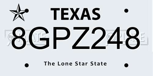 8GPZ248 Texas License Plate