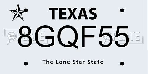 8GQF55 Texas License Plate