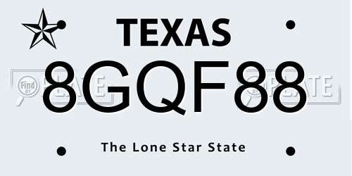 8GQF88 Texas License Plate
