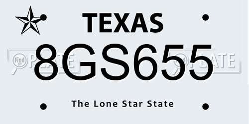 8GS655 Texas License Plate
