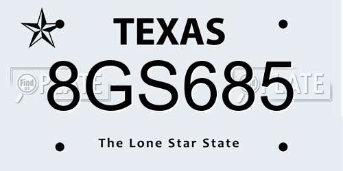 8GS685 Texas License Plate
