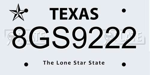 8GS9222 Texas License Plate