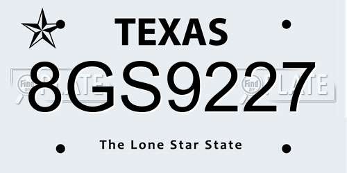 8GS9227 Texas License Plate