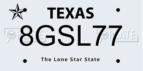 8GSL77 Texas License Plate