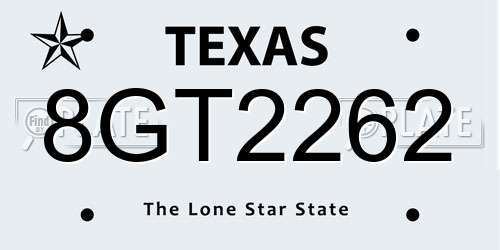 8GT2262 Texas License Plate