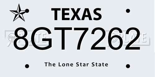 8GT7262 Texas License Plate