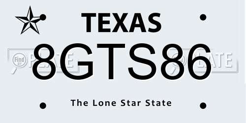 8GTS86 Texas License Plate