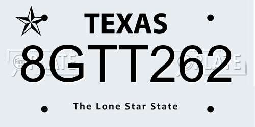 8GTT262 Texas License Plate