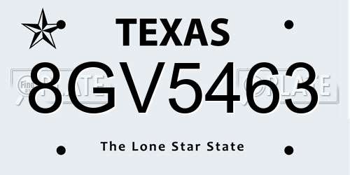 8GV5463 Texas License Plate