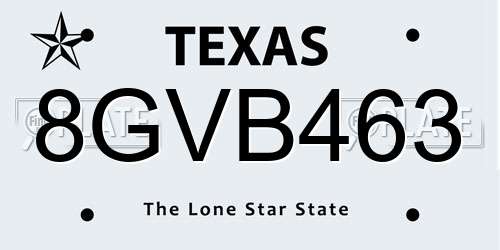 8GVB463 Texas License Plate