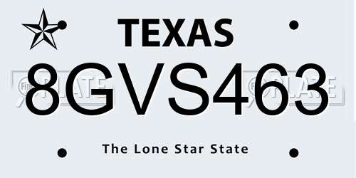 8GVS463 Texas License Plate