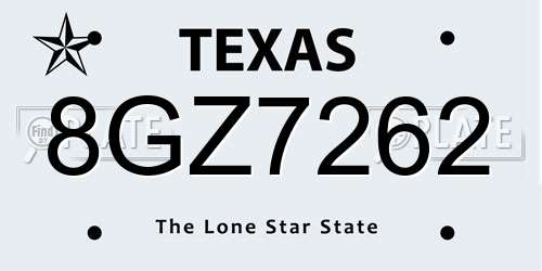 8GZ7262 Texas License Plate